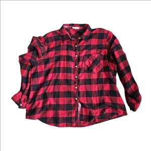 Maurices Red and Black Plaid Women's Button Down Shirt